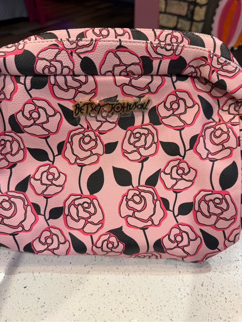 Betsey Johnson Pink Floral Cosmetic Bag
